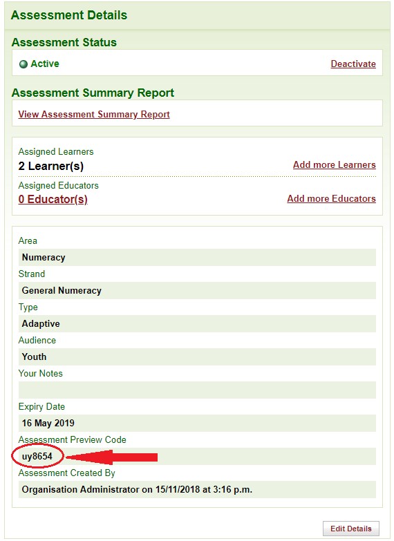 Assessment preview code screenshot