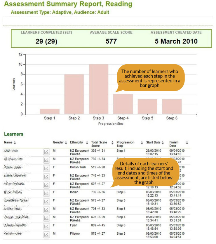Assessment summary report screenshot