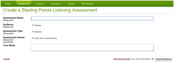 Create listening assessment screenshot