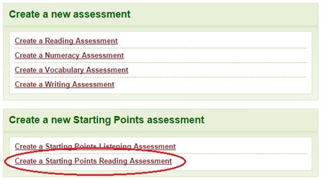 Create reading assessment screenshot