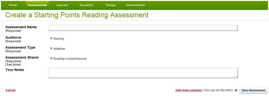 Create reading assessment screenshot