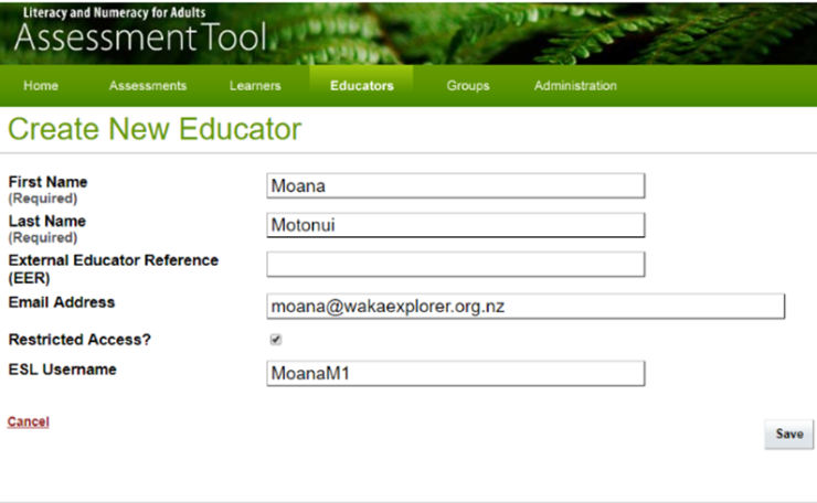 Educator role screenshot
