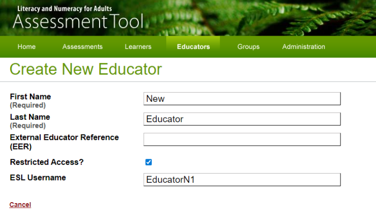 Restricted educator access screenshot