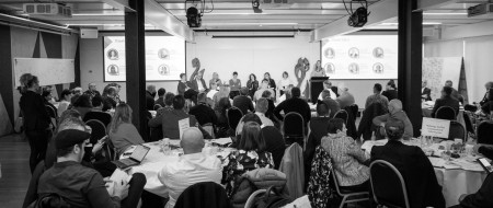 WDC room of people bw